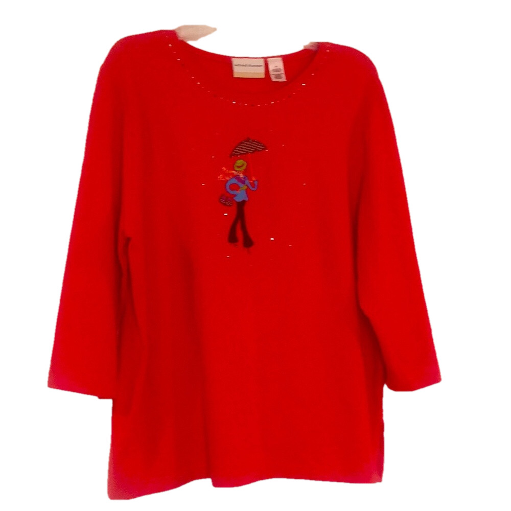 Alfred Dunner 1 X red long sleeve top 3/4 Sleeves